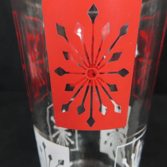 Set of 4 Vintage McM Starburst Hazel Atlas Red and White Design Drinking Glasses - Picture 7 of 12